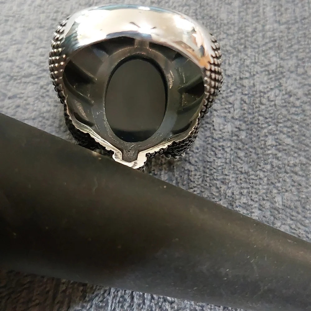 Sterling Silver Oxidized Eagle Claw Sz 9 Cabochon Ring 26mm H  23mm W